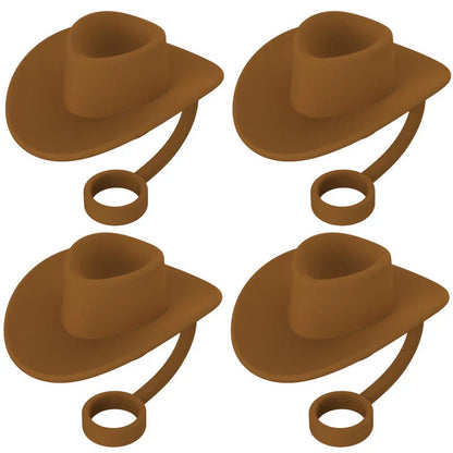 Stylish Cowboy Hat Straw Covers - Reusable drink toppers made from premium silicone for outdoor fun and fresh beverages