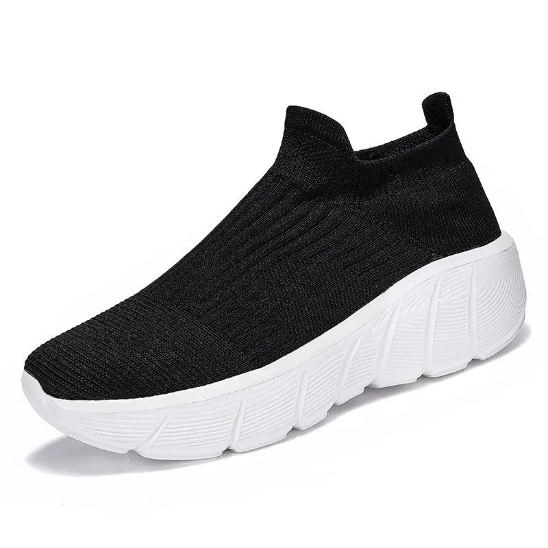 Men's slip-on sneakers with thick sole, mesh inner, rubber sole, black colour, size 36-45
