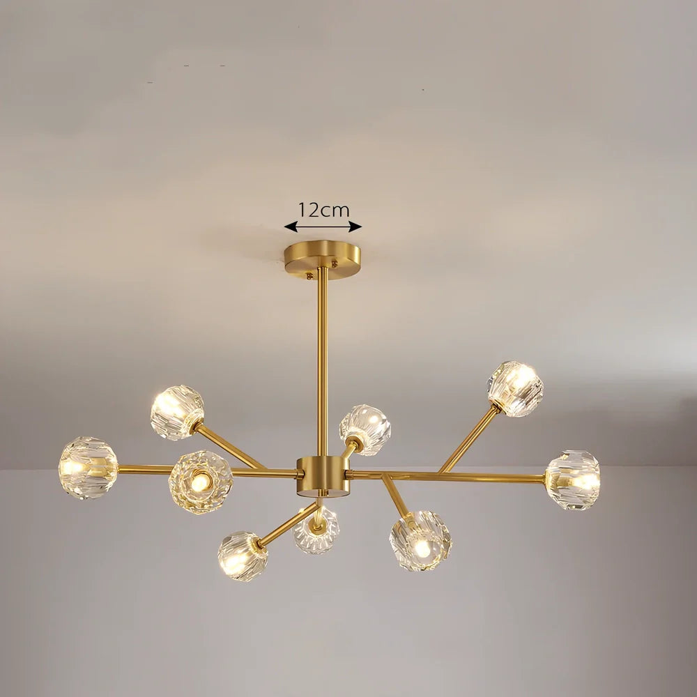 Nordic style copper chandelier with nine LED light heads and remote control