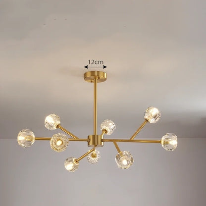 Nordic style copper chandelier with nine LED light heads and remote control