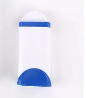 Blue reusable pet hair removal comb with sticky brush and self-cleaning base for sofas.