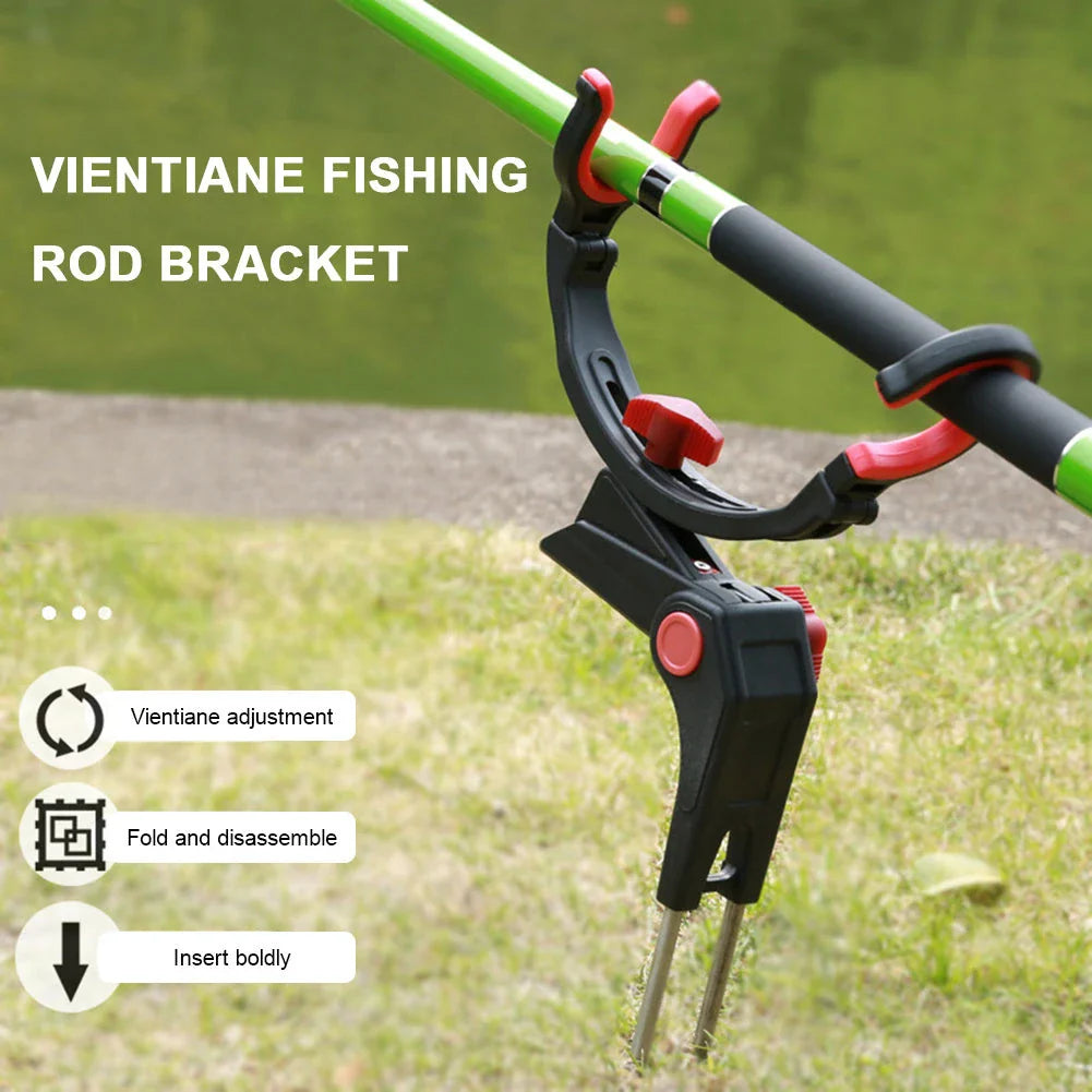 Adjustable fishing rod holder with 360-degree rotation and durable stainless steel and nylon construction