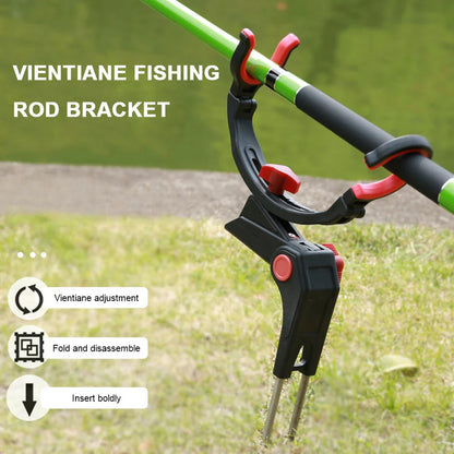 Adjustable fishing rod holder with 360-degree rotation and durable stainless steel and nylon construction