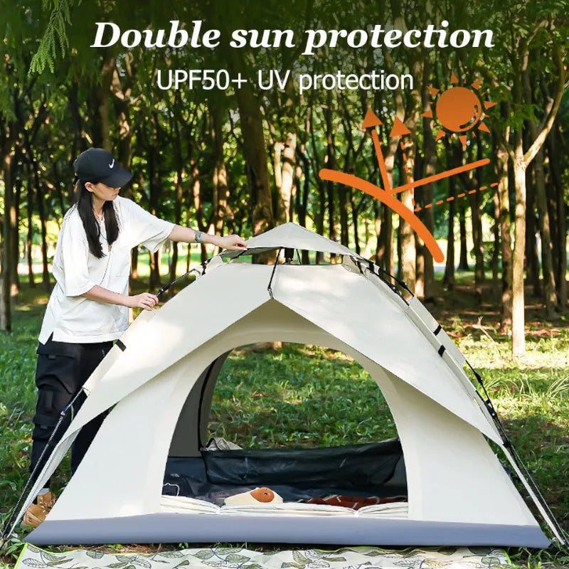 Outdoor portable camping fully automatic quick-opening tent in beige