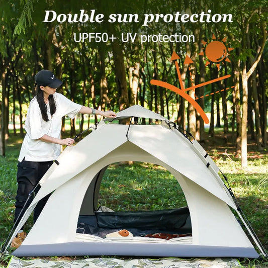 Outdoor portable camping fully automatic quick-opening tent in beige