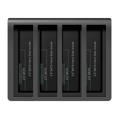 K305BU3S four-bay external hard drive docking station with four 2.5-inch SATA drives inserted, showing front power switches.