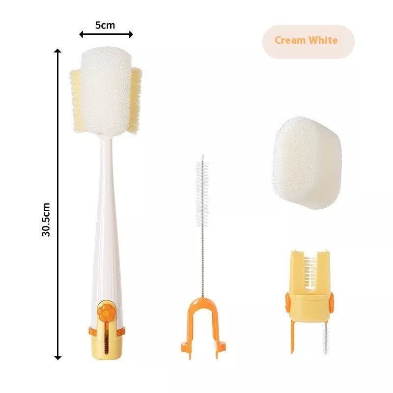 5-in-1 cup cleaning tool with long handle and sponge brush in cream white and dark green
