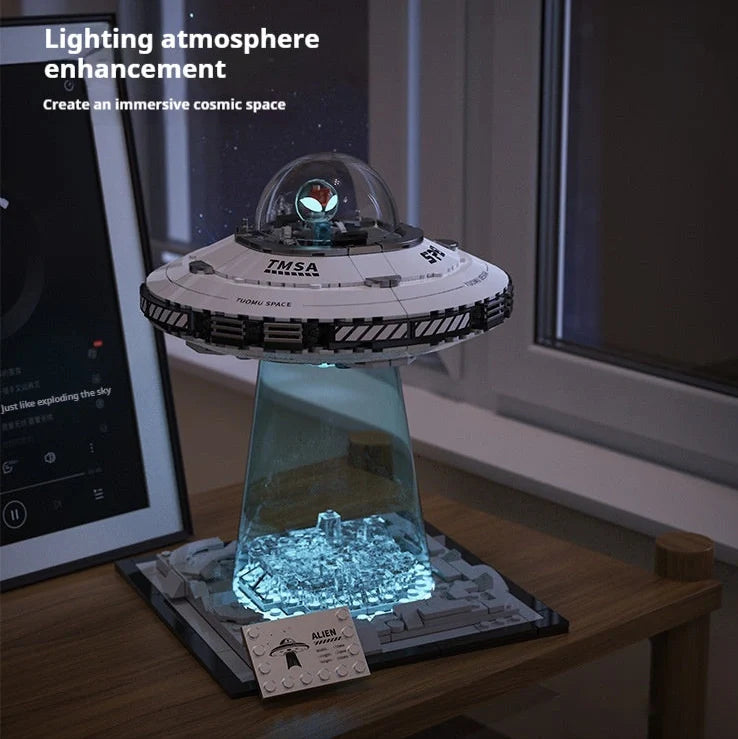 UFO Universe alien spaceship building blocks toy with flashing lights and battery-powered function