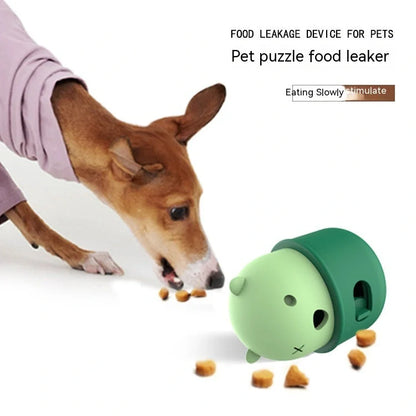 Adjustable leakage food feeder toy for dogs and cats in brown and green