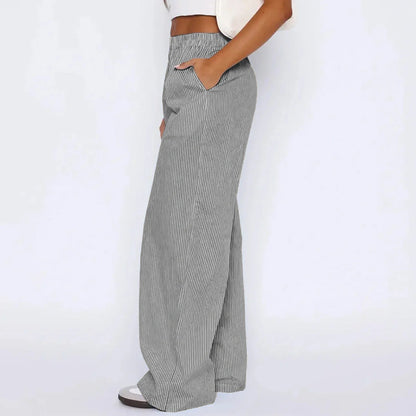 Women's wide leg striped trousers with pockets in multiple colors