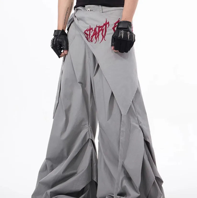 Korean style wide-leg trousers for boys in black or grey solid colour