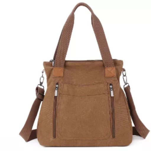 Women's canvas shoulder bag in various colors with large capacity and zipper closure