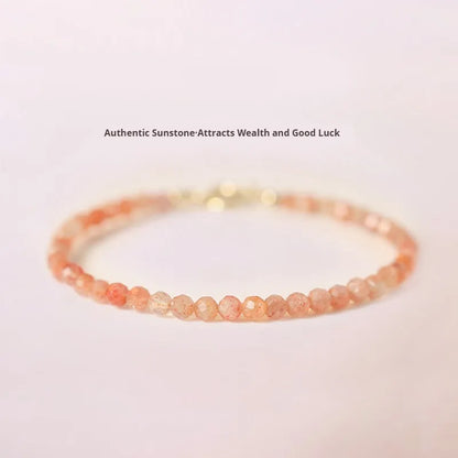 Ultra-thin 3mm Sunstone crystal bracelet showing natural beads and sizing options
