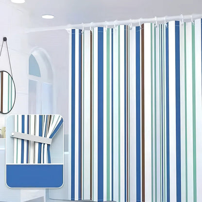 Waterproof polyester shower curtain with printed design, available in multiple sizes for bathroom protection