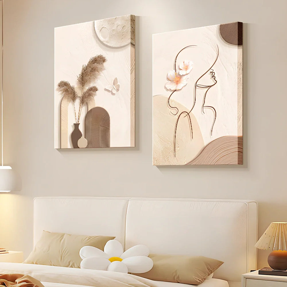 Abstract line character design on 40x60cm embossed film wall mural with frameless installation