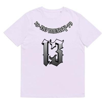 A loose-fitting grey cotton T-shirt with short sleeves and a round neck on a hanger.