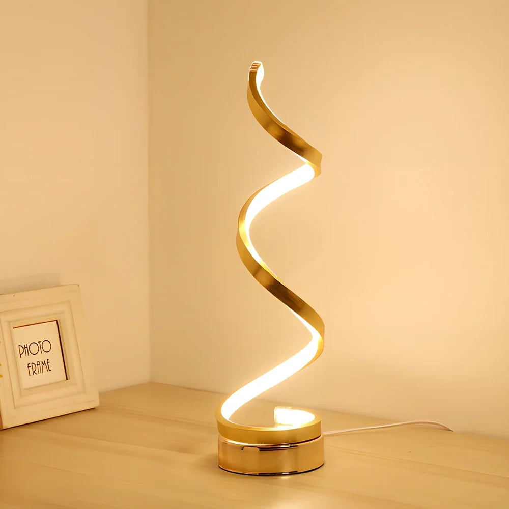 Adjustable LED bedside table lamp in gold finish with dimming switch and European-style design