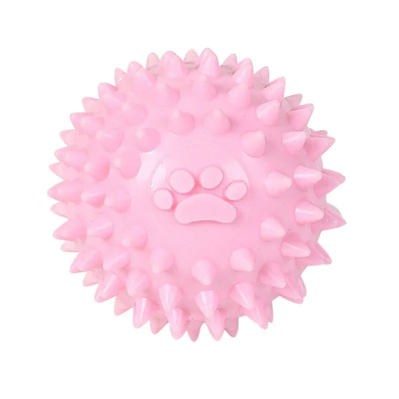 Blue TPR dog chewing toy ball with footprint design and tooth-cleaning bulges