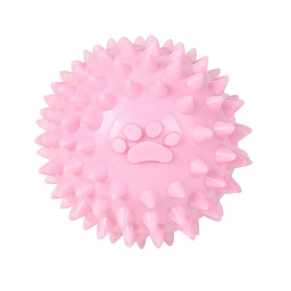 Blue TPR dog chewing toy ball with footprint design and tooth-cleaning bulges