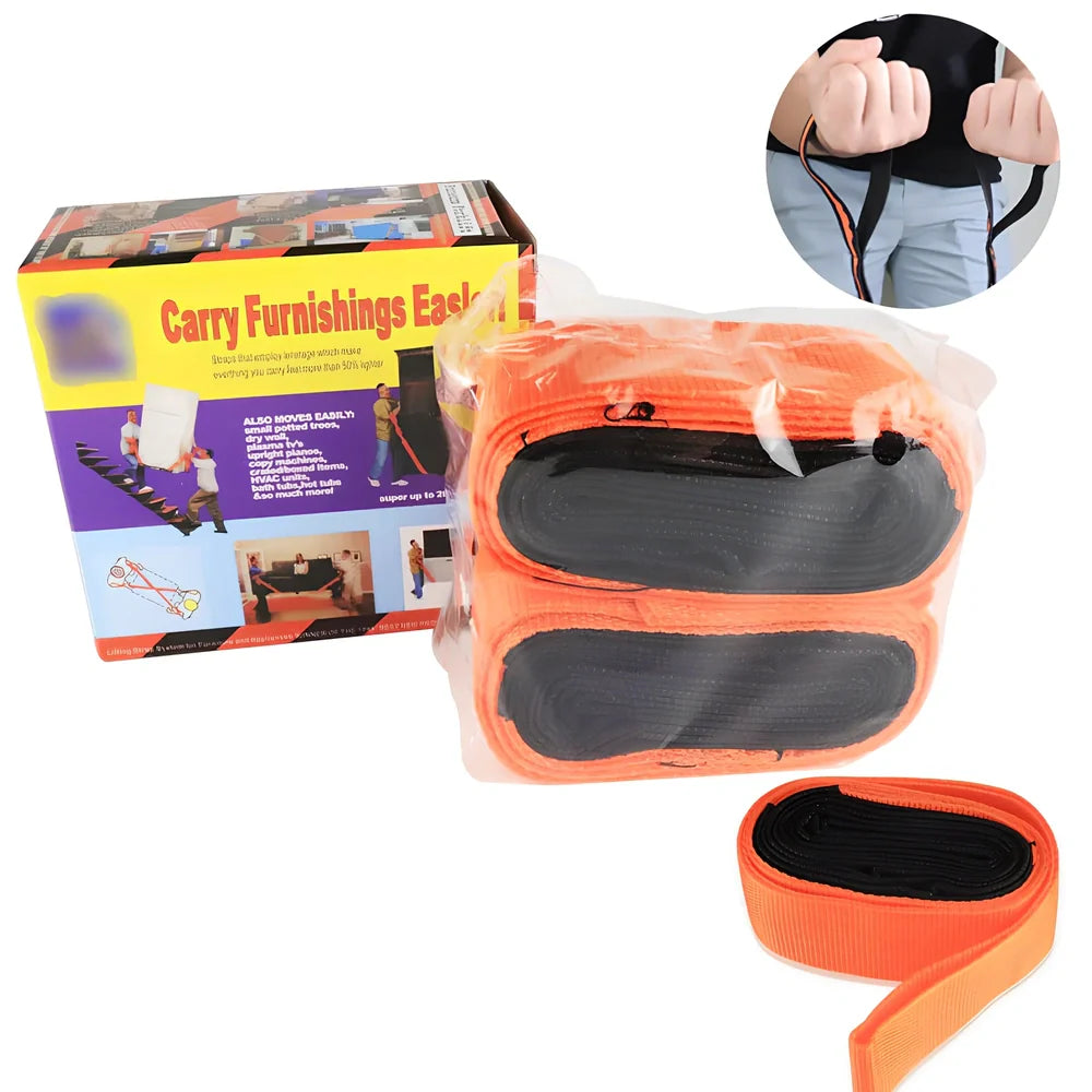Furniture moving belt with adjustable wrist straps showing 2.37-metre length and 4.5-centimetre width