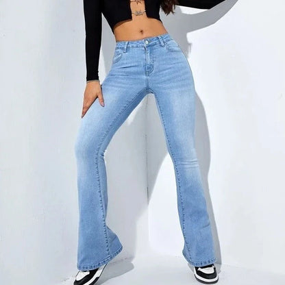 Women's slim-fit flared high-waist jeans in cotton stretch fabric