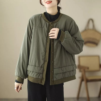 Retro cotton padded jacket in black, green, or khaki with practical pockets