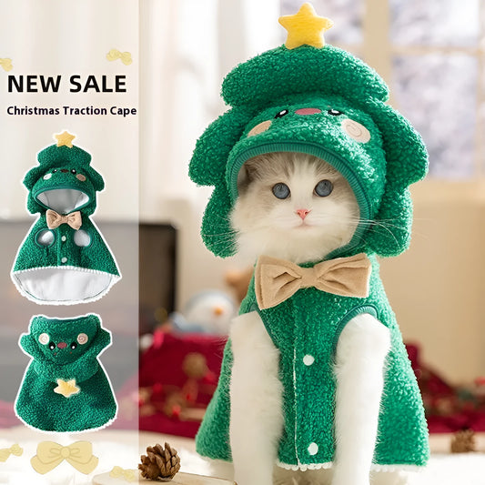 Green elk cartoon design polyester cat winter coat for cats 1kg to 10kg