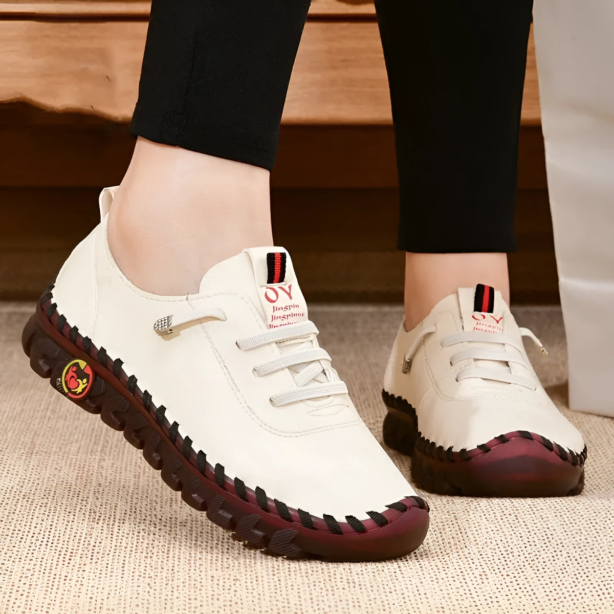Women's handmade soft sole shoes with microfiber upper, round toe, 3-5cm heel, in black, white, red, or brown.