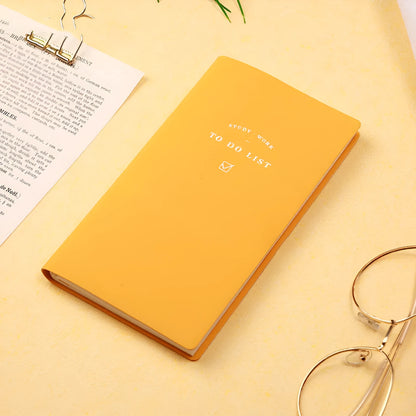 Simple style portable todolist notebook in blue, green, pink, or yellow with PU cover and 96 pages.