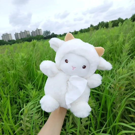 Plush cartoon lamb tissue box for car and home interior decoration