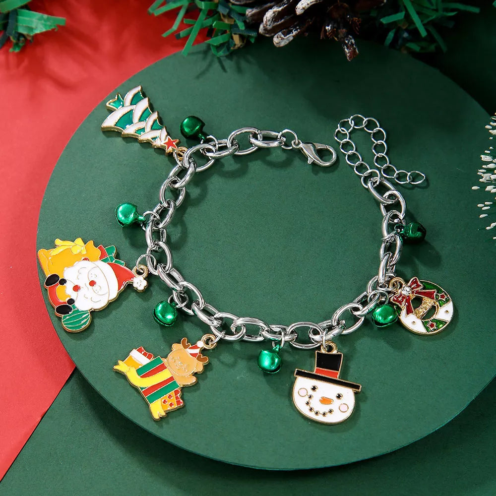 Festive Christmas Metal Chain Bracelet with Santa Claus and snowflake designs