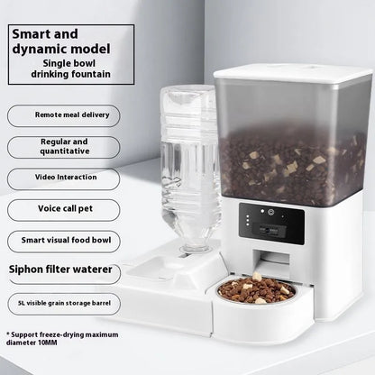 Intelligent pet feeder with stainless steel bowl and 5L capacity for dogs and cats