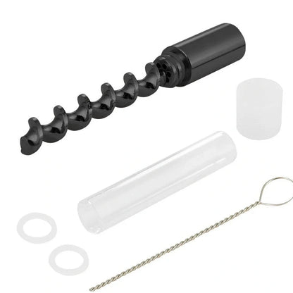 Spiral pipe atomizer with 78mm glass tube and metal fittings in compact packaging