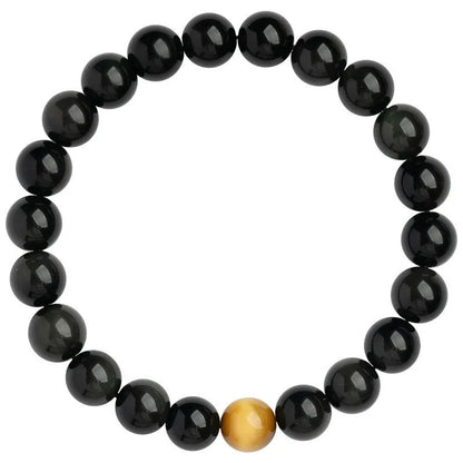 Obsidian bracelet with 10mm black stone geometric beads in Korean unisex style