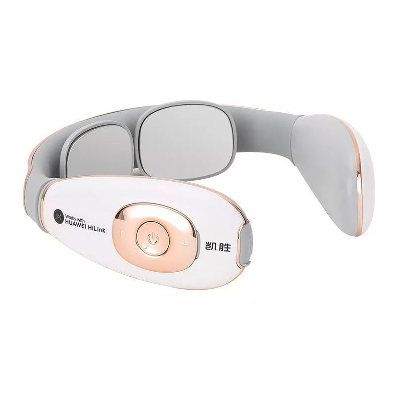 Rechargeable neck massager in white, bright blue, or sapphire blue with handheld remote control