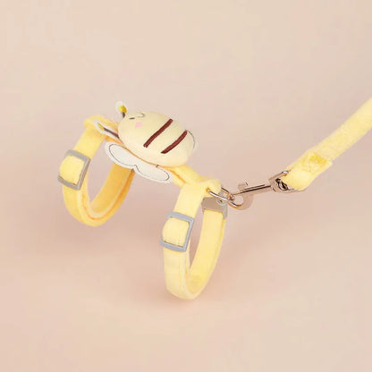 Adjustable teddy bee shaped polyester cat leash in pink, yellow and blue colours