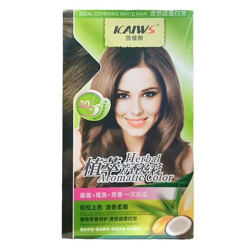 Tube of Plant Aromatic Soft Luster Mild Hair Color Cream in a shade of chestnut brown.