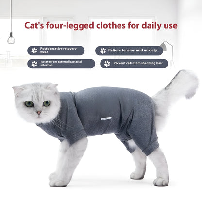 Blending gray polyester cat recovery suit after neutering, sizes XS to L, chest 25-46cm