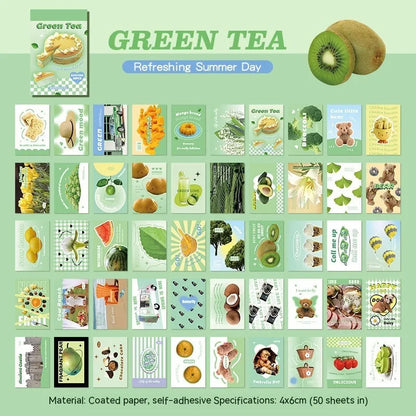 American retro journal sticker book with 50 sheets of 4x6cm cartoon designs on copper board paper