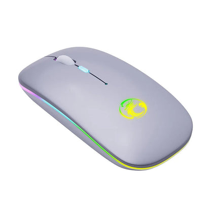 Black or white wireless silent mouse with charging light, dimensions 112x57x25mm, showing adjustable DPI switch.