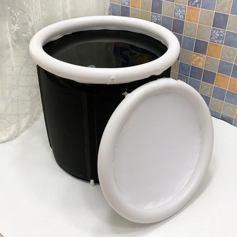 Black portable inflatable ice bath 70x80cm with weather lid and accessories