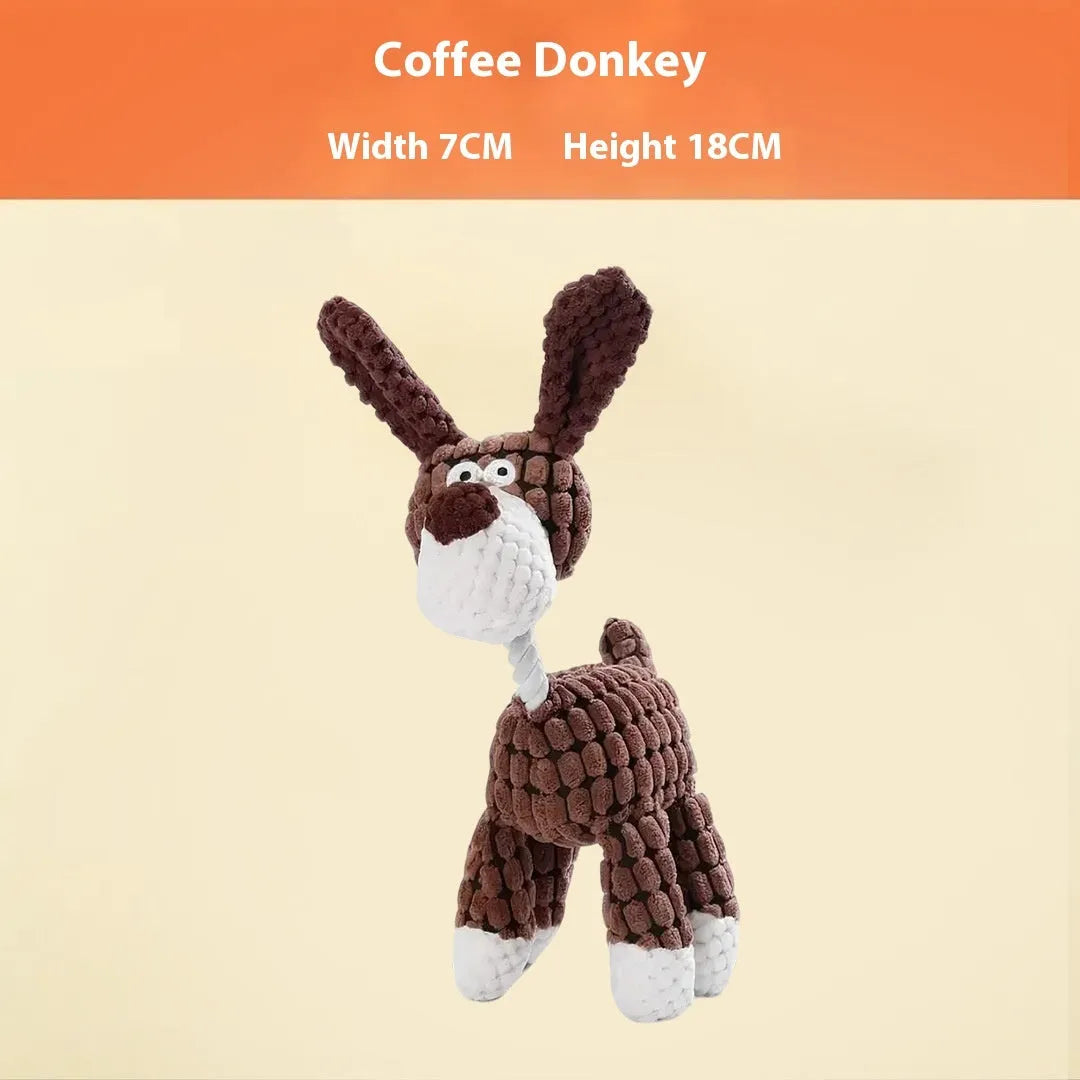 Bite-resistant plush puppy toy in various styles like rechargeable duck and plush donkey for teething relief