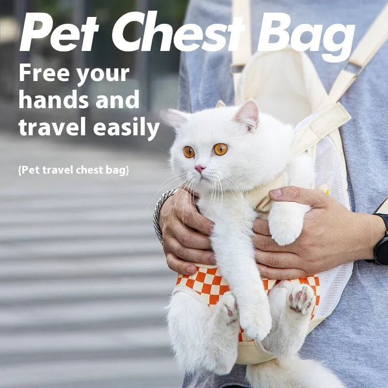 Soft grey pet backpack for cats or small dogs with mesh panel, shown in a size L.