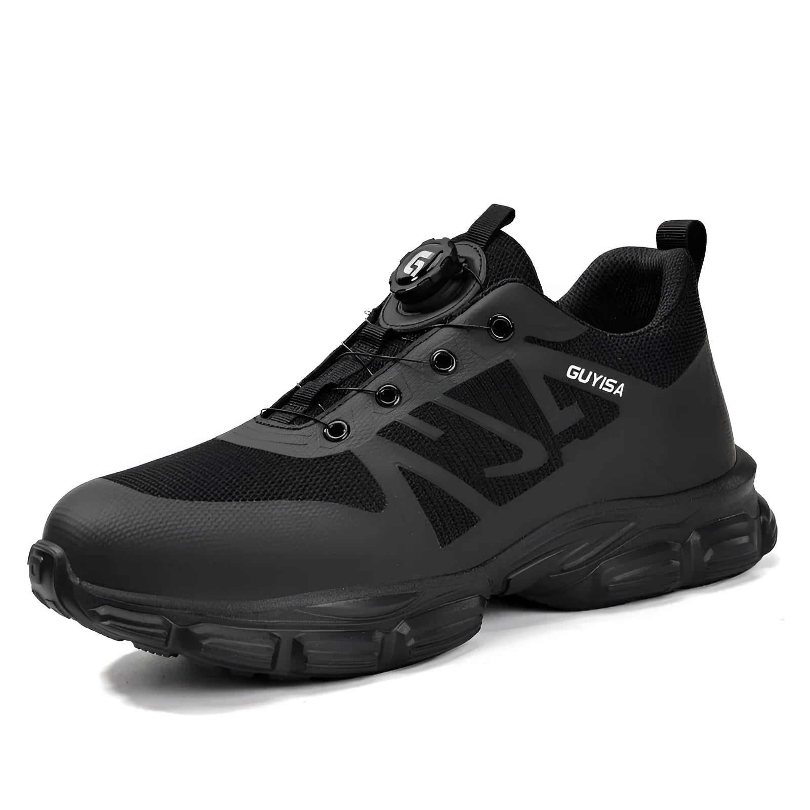 Lightweight safety shoes with Flyknit upper, steel toe cap, and TPU sole
