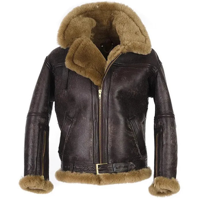 Men's Western Antique Trendy Fur Coat for Winter, Medium-Length Synthetic Leather Coat with Polyester Lining and Straight Hem Design in Brown or Black, Available in Sizes S to 3XL
