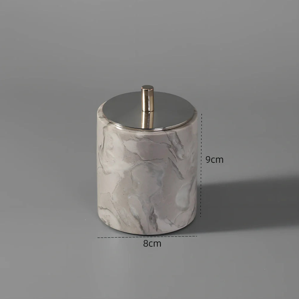 Bawang flower marble bathroom set with tissue box, 30x20cm tray, and lotion bottle in white veined stone