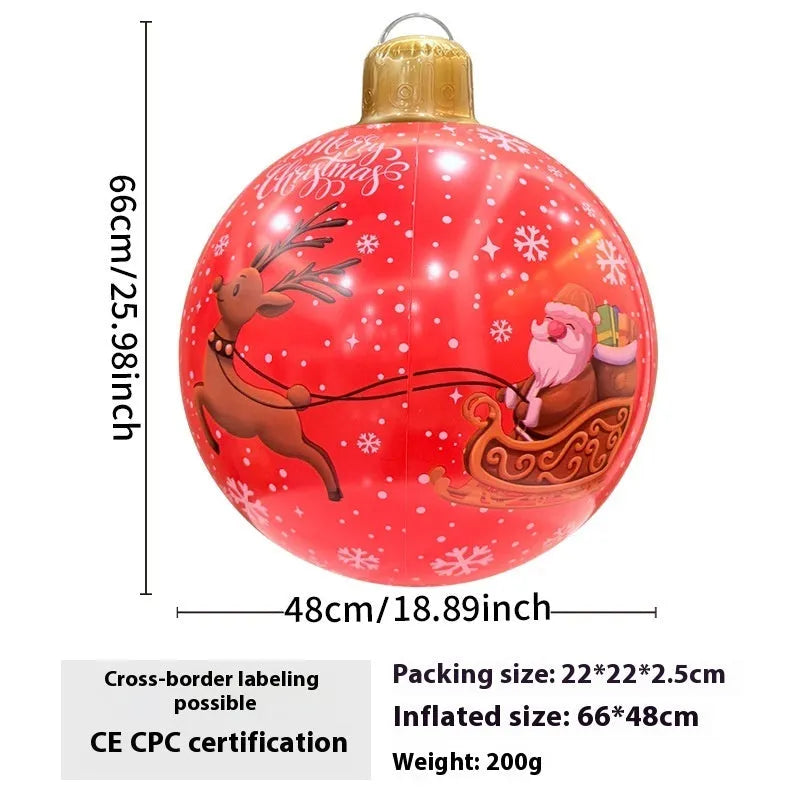 63cm red snowflake inflatable Christmas ball with flashing LED lights hanging in garden