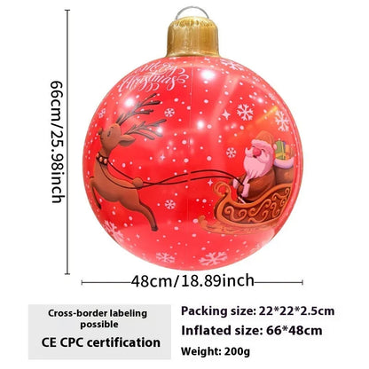 63cm red snowflake inflatable Christmas ball with flashing LED lights hanging in garden
