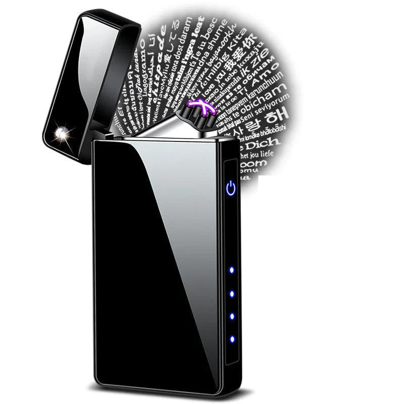 Engraved rechargeable electric lighter with '100 kinds of love' projection feature, available in various ice-inspired color options