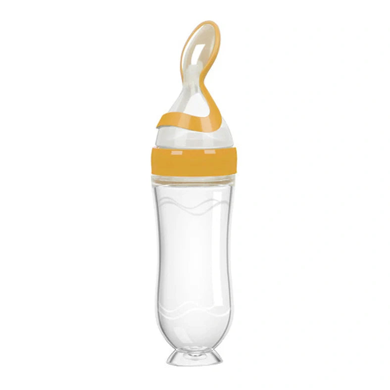 Blue baby silicone feeding spoon with 90ml capacity for rice paste and semi-liquid foods